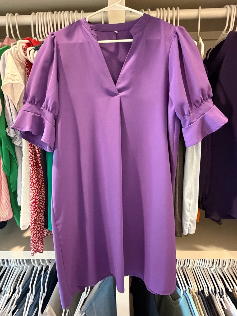 Purple V-Neck Puff Sleeve Women's Top